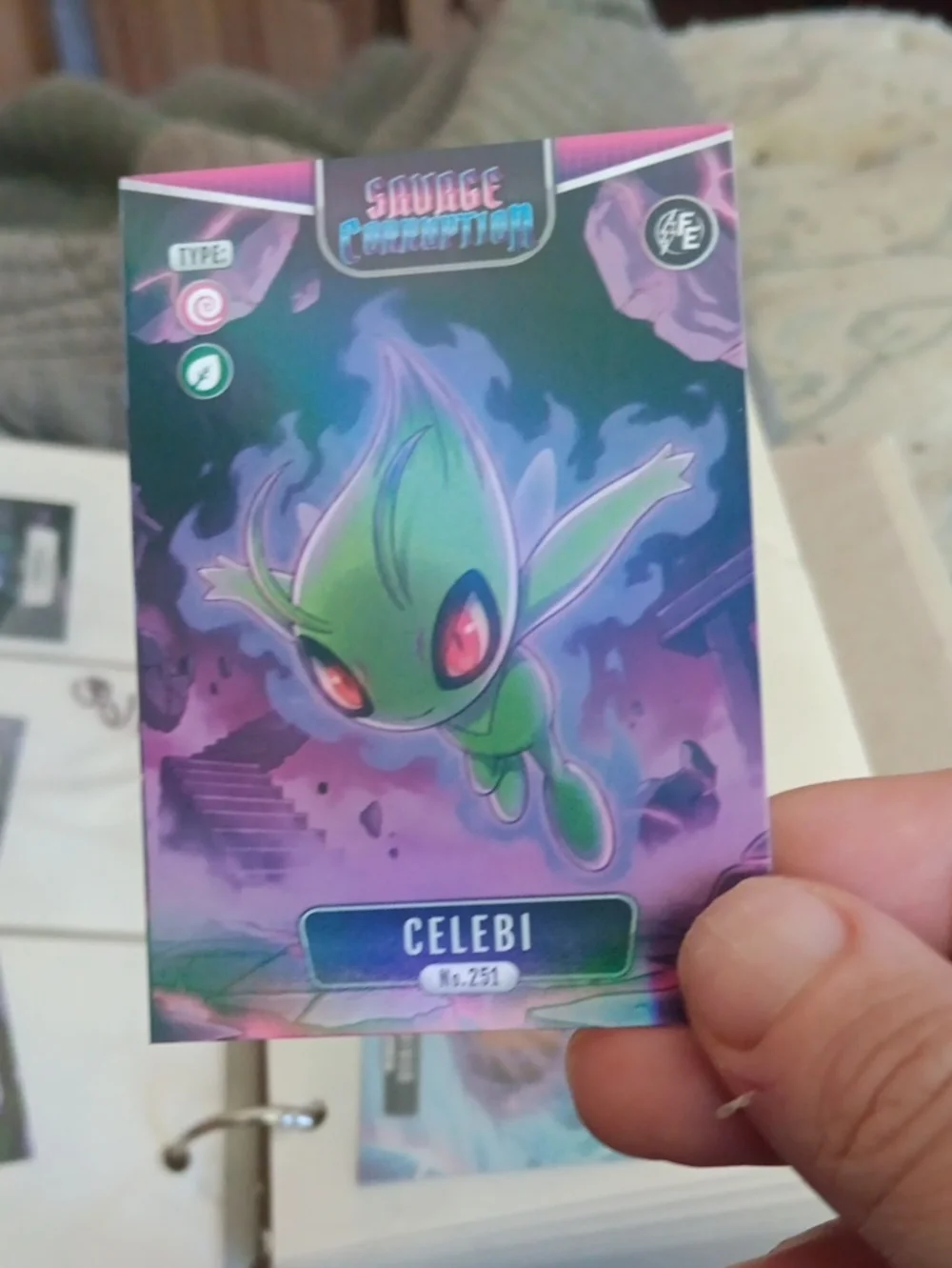 Pokemon Celebi Card with Green, Purple & Pink Artwork